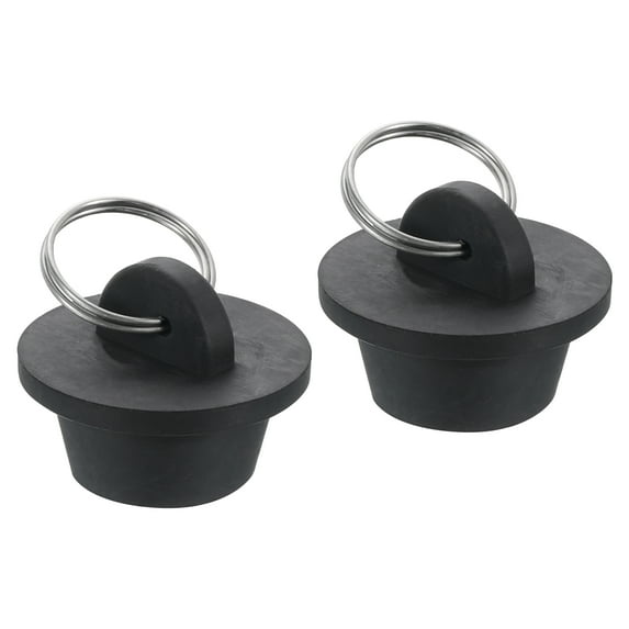 2pack Rubber Drain Stopper with Hanging Ring Fits 7/8 Inch to 1 Inch, Black