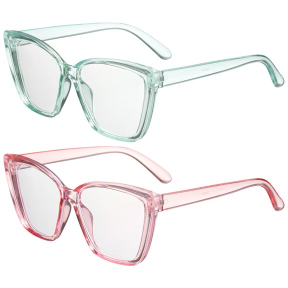 2pack Sunglasses for Women Men, PC Anti-Blue Light, Transparent Green & Pink