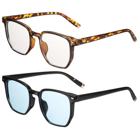 2pack Sunglasses for Women Men, PC Square Sunglasses, Transparent & Blue