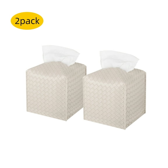 2pack Tissue Box Cover PU Leather Tissue Holder Square Facial Tissue Case Facial Paper Organizer Dispenser for Bathroom, Vanity Countertop, Tabletop, Car, Beige