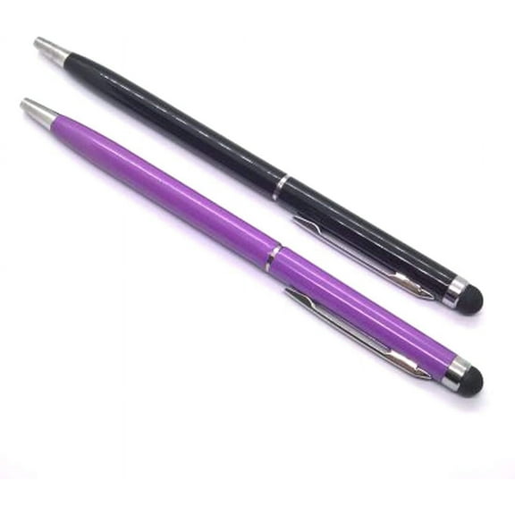 2pack Universal Stylus Pen for Touch Screens iPad iPhone Tablets Samsung Kindle and Black Ink Ballpoint Pen 2in1 Stylists Pens (2pack Black & Purple)