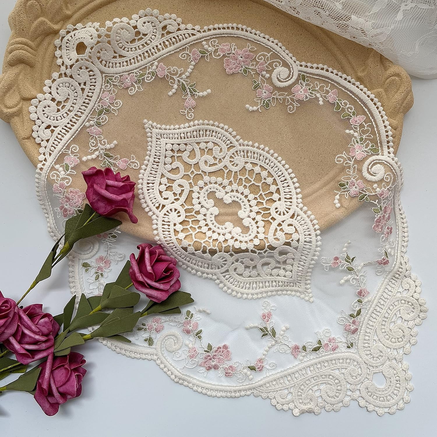 2pack Vintage Oval Lace Table Placemats, Exquisite Flower Cotton