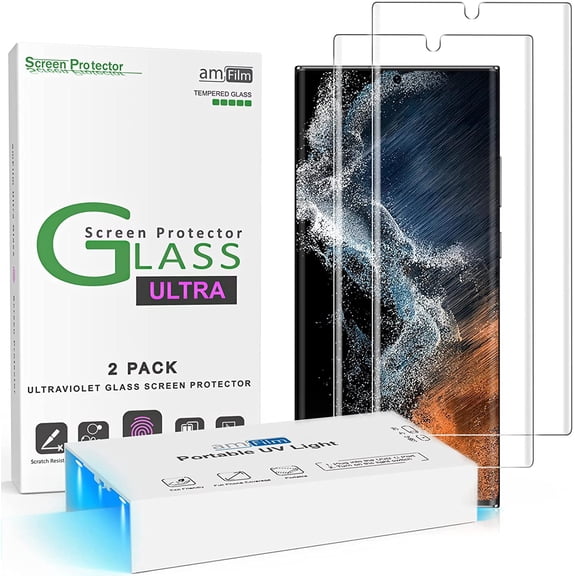 (2pack) amFilm Samsung Galaxy 22 Ultra 5G 3D Curved Tempered Glass Screen Protector