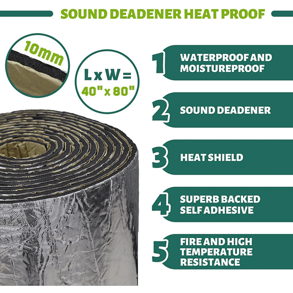 2packs 394mil 21.52 Sqft Car Sound Deadener Mat & Heat Shield Insulation,Closed Cell Foam with Aluminum Foil for Car Roof Floor(40"×80")