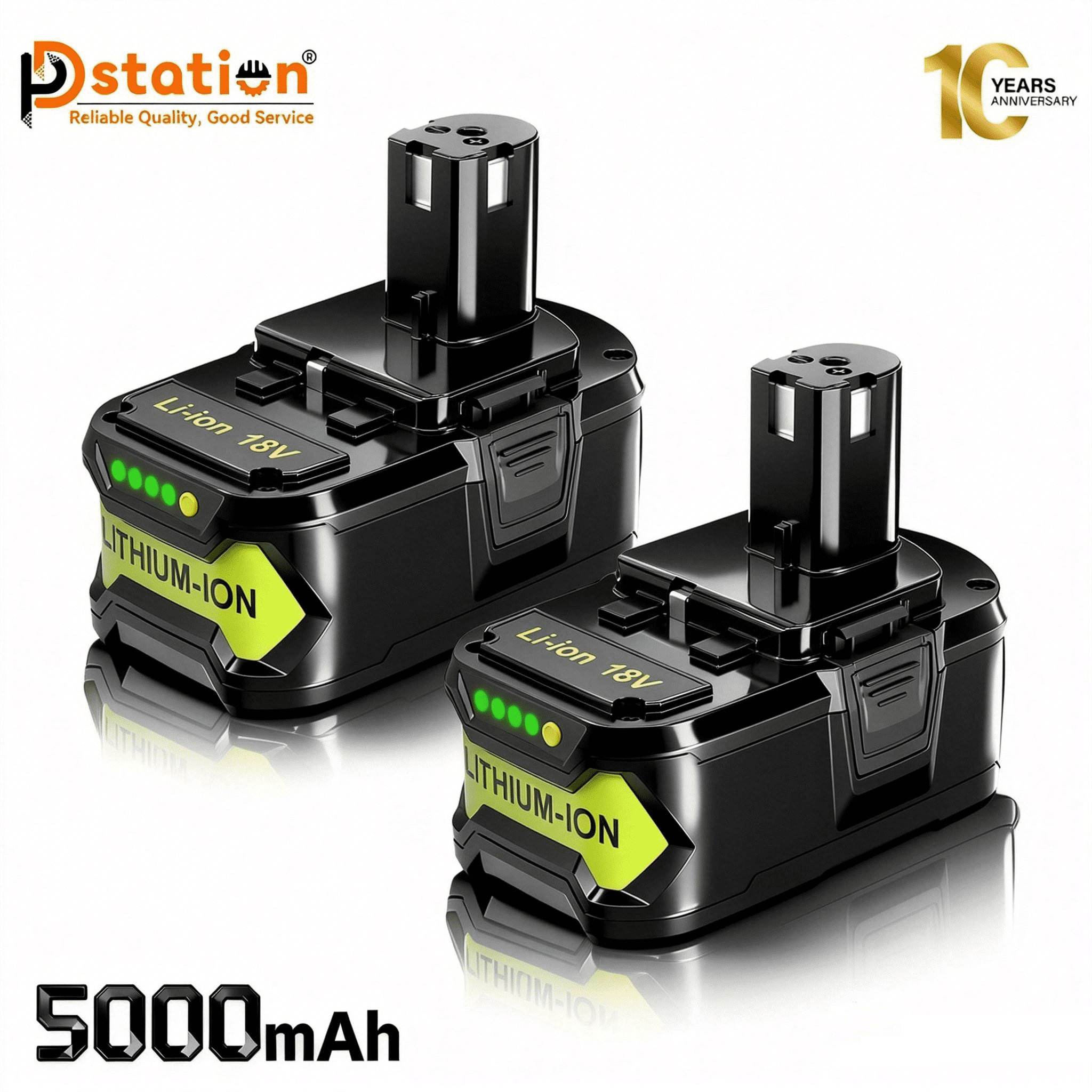 2packs 5.0Ah 18V P108 Li-on Battery Replacement for Ryobi 18V Lithium Battery P102 P103 P105 P107 P108 P109 Compatible with Ryobi 18Volt Cordless Power Tools
