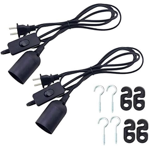 2packs 5.9ft E26/E27 LED Light socket extension cord with On/Off switch and US AC Power Plug Bulb Socket for Pendant Lighting Bulb Lamp in Kitchen Bedroom Restaurant (5.9ft 2packs)