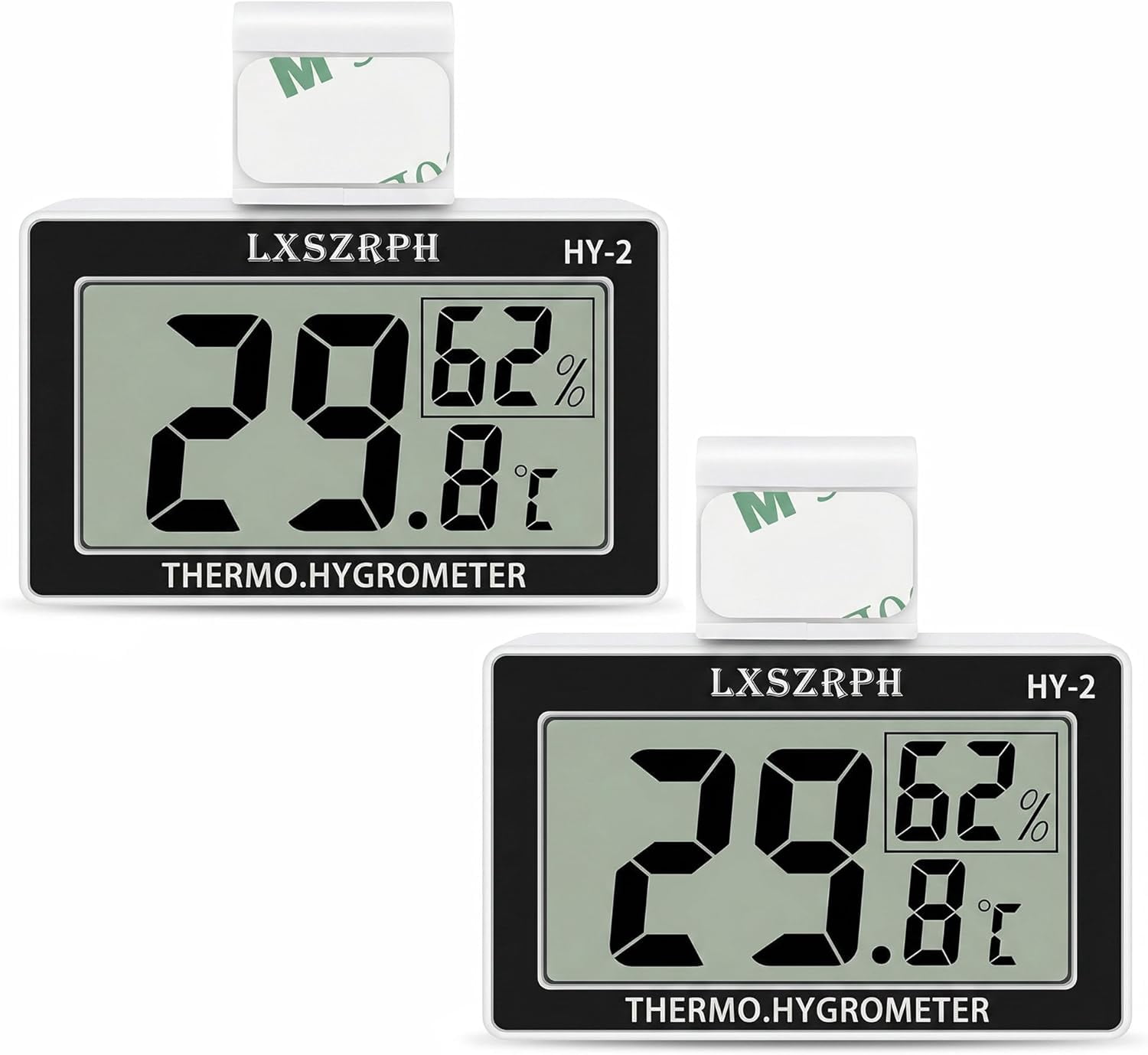 2packs Accurate Reptile Thermometer Hygrometer, Self‑Adhesive Digital Temperature Humidity Meter with ℃/℉ Switch, Mini LCD Gauge for Terrarium Vivarium Bearded Dragon Tank Accessories (2packs)