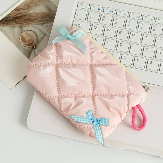 2packs Dome Cosmetic Makeup Bag Small Cotton Quilted Makeup Pouch for Purse Cute Floral Travel Toiletry Zipper Pouch