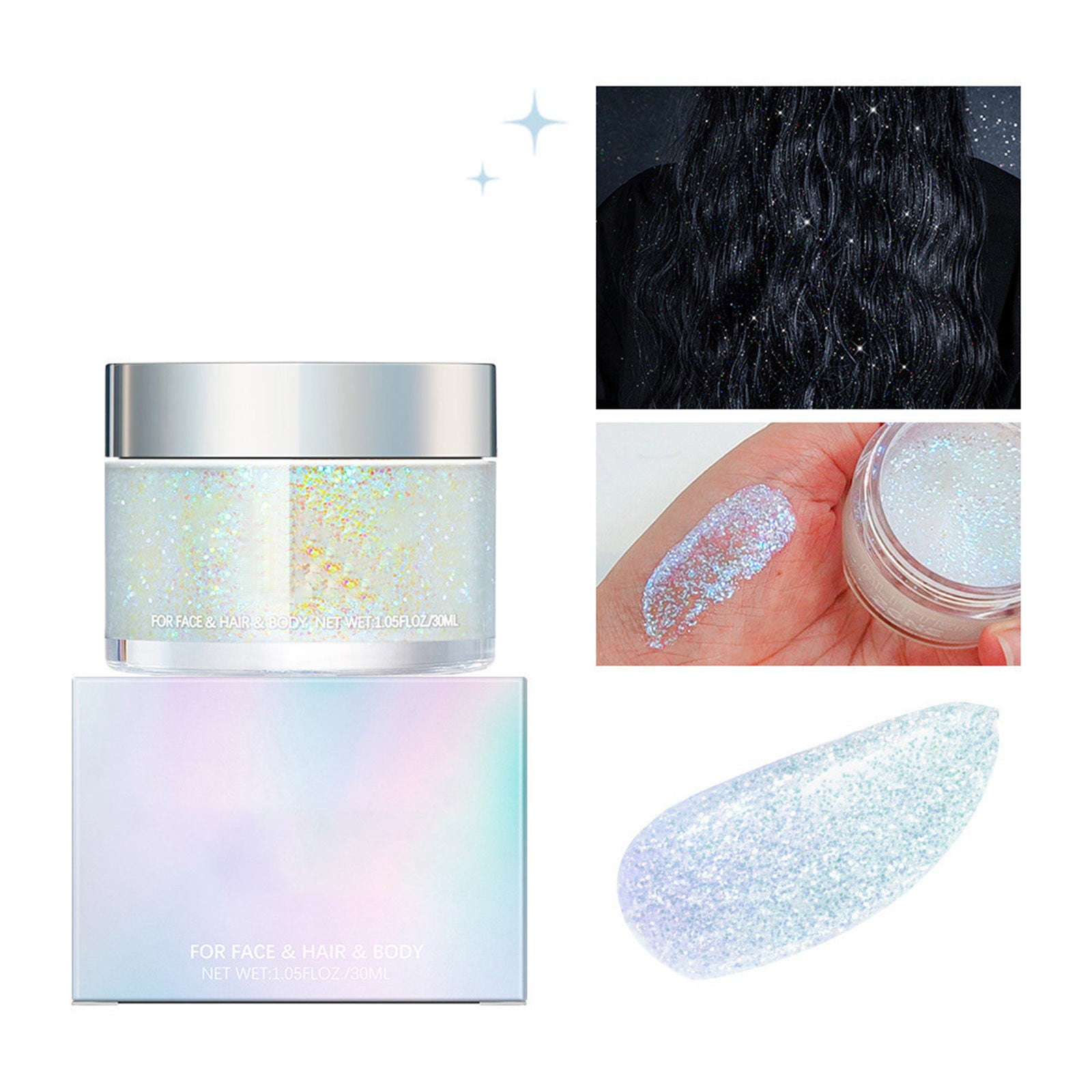 2packs Eyeshadow,Body Glitter Gel For Body Facial Hair And Lips Under Light Color Change Glitter