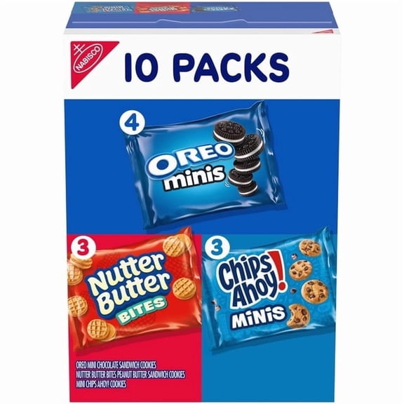 (2packs)-Nabisco Cookie Variety Pack, OREO Mini, Nutter Butter Bites, CHIPS AHOY! Mini, 10 Counts-Mix Flavors-Total 20 Counts