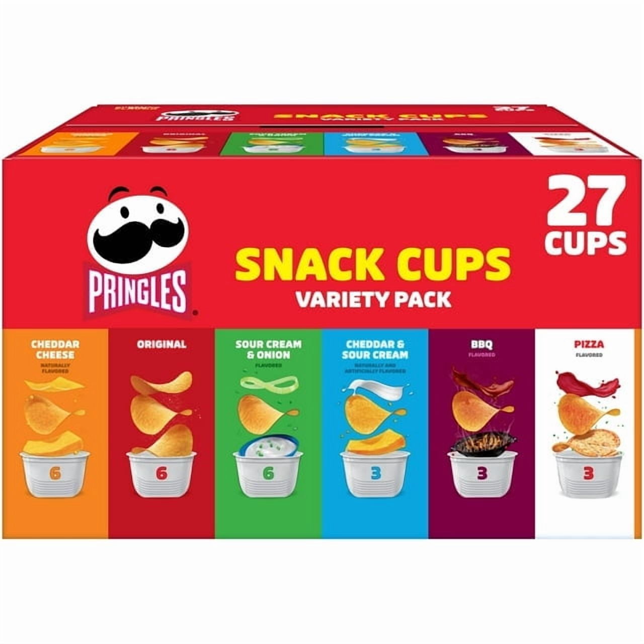 (2packs)-Pringles Snack Cups Variety Pack Potato Crisps Chips, Lunch Snacks, 27 Count-Total 54 Counts- Value Packs