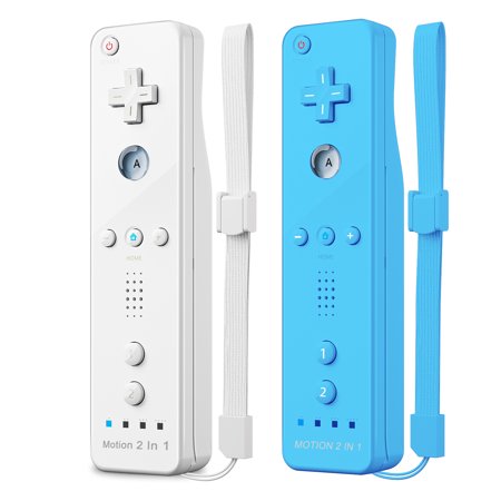 Wii Controller 2 Pack, with Silicone Case and Wrist Strap, Remote Controller for Wii U, White/Blue