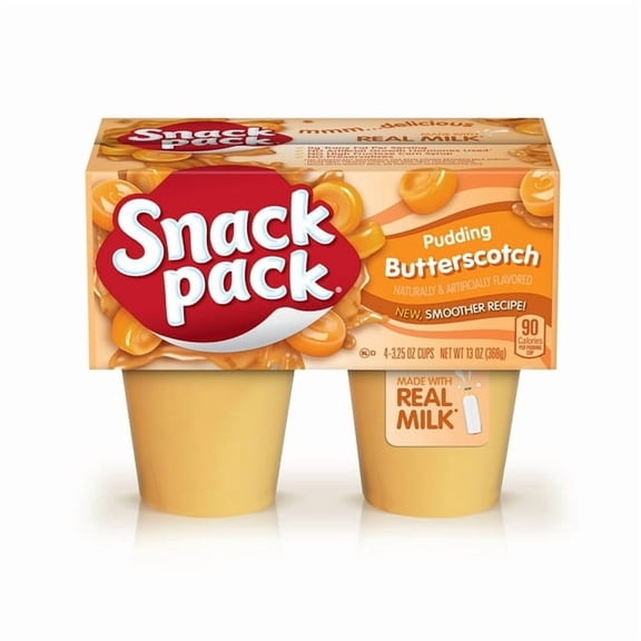 (2packs)-Snack Pack Butterscotch Pudding, 3.25 oz Pudding Cups, 4 Count-With Original Butterscotch Pudding Cups-Total 8 Counts