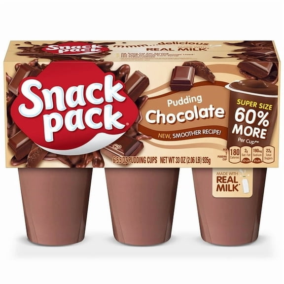(2packs)-Snack Pack Super Size Chocolate Pudding, 5.5 oz Pudding Cups, 6 Count-With Original Chocolate Pudding Cups-Total 12 Counts