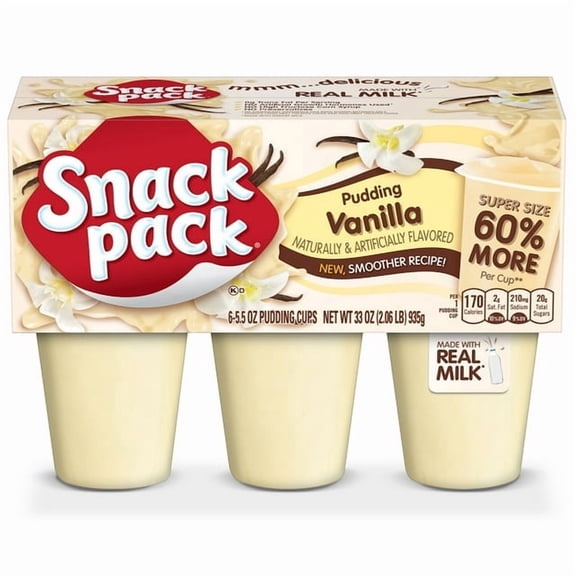 (2packs)-Snack Pack Super Size Vanilla Pudding, 5.5 oz Pudding Cups, 6 Count-With Original Vanilla Pudding Cups-Total 12 Counts