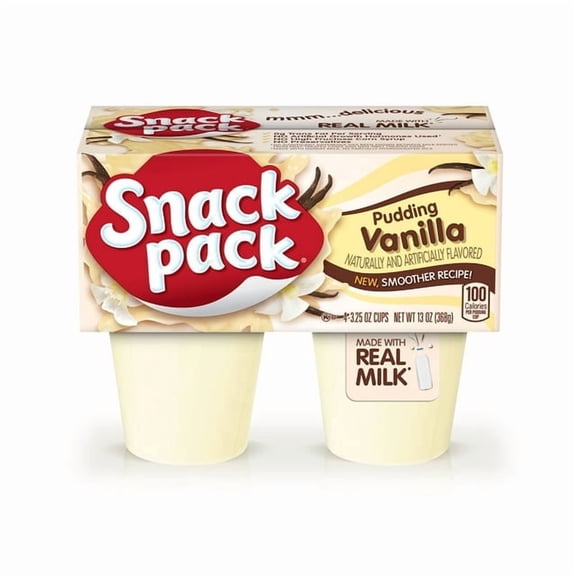 (2packs)Snack Pack Vanilla Pudding, 3.25 oz Pudding Cups, 4 Count-With Original Vanila Puddings Cups-Total 8 Counts