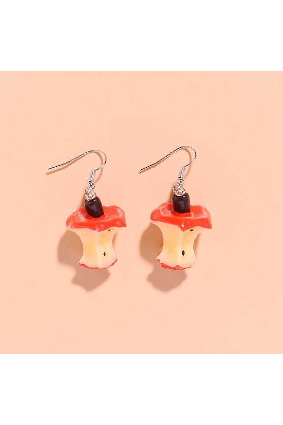 2pair Creative Gnawed Red Apple Core Design Dangle Earrings Cute Cartoon Style Adorable Female Earrings