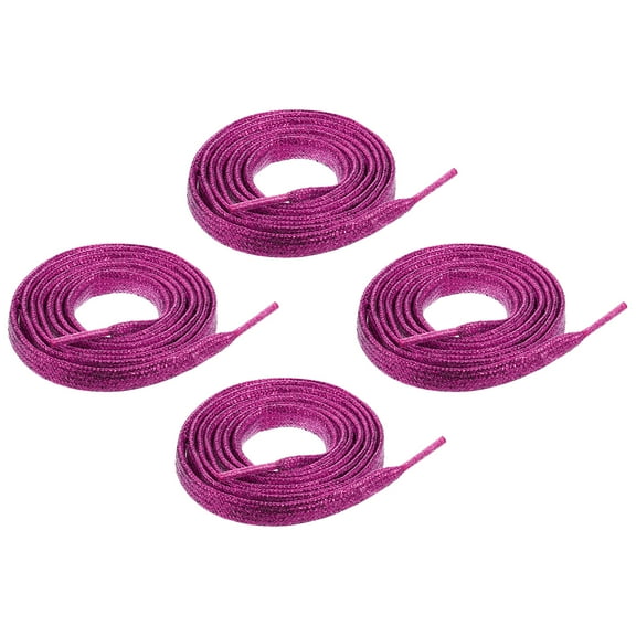 2pair Shiny Flat Shoe Laces, 51" Sparkle Metallic Shoelaces Sequin Shoe Strings for Sneakers Boots Skate Running Shoes, Rose Red