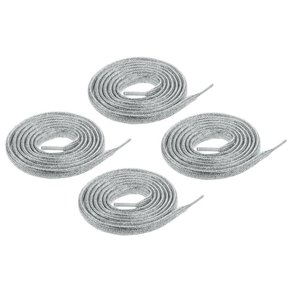 2pair Shiny Flat Shoe Laces, 51" Sparkle Metallic Shoelaces Sequin Shoe Strings for Sneakers Boots Skate Running Shoes, Silver