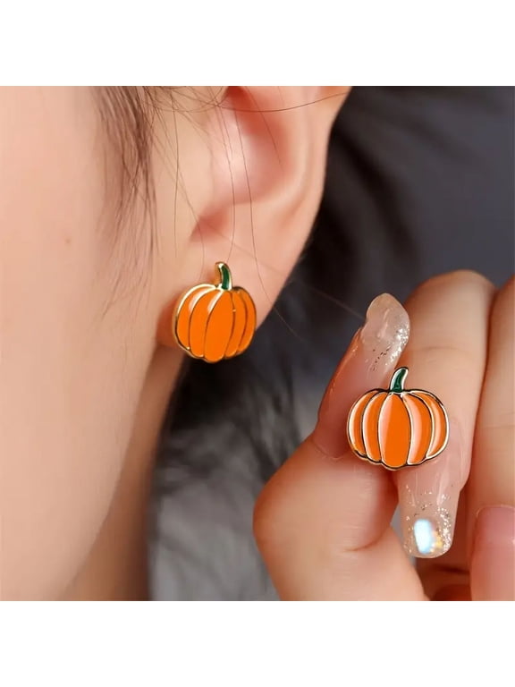 2pair Simple Cute Pumpkin Stud Earrings For Women Party Vacation Casual Daily Accessories Halloween Gifts