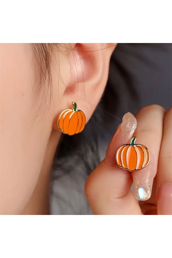 2pair Simple Cute Pumpkin Stud Earrings For Women Party Vacation Casual Daily Accessories Halloween Gifts