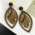 thumbnail image 1 of 2pair Vibrant Wooden Dangle Earrings - Retro Simple Style, Hollow Leaf Shape, Colorful Lines Pattern, Lightweight, Hypoallergenic, Fall and Winter Season Essential Jewelry for Women, 1 of 5