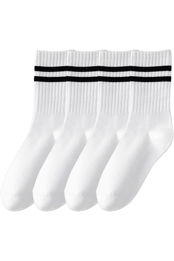 2pairs 2 Pairs Pilates Grippy Socks 260x150x3mm White Cotton Stripe Non Slip Long Socks for Sports Pure Barre Ballet Dance Workout White Cotton