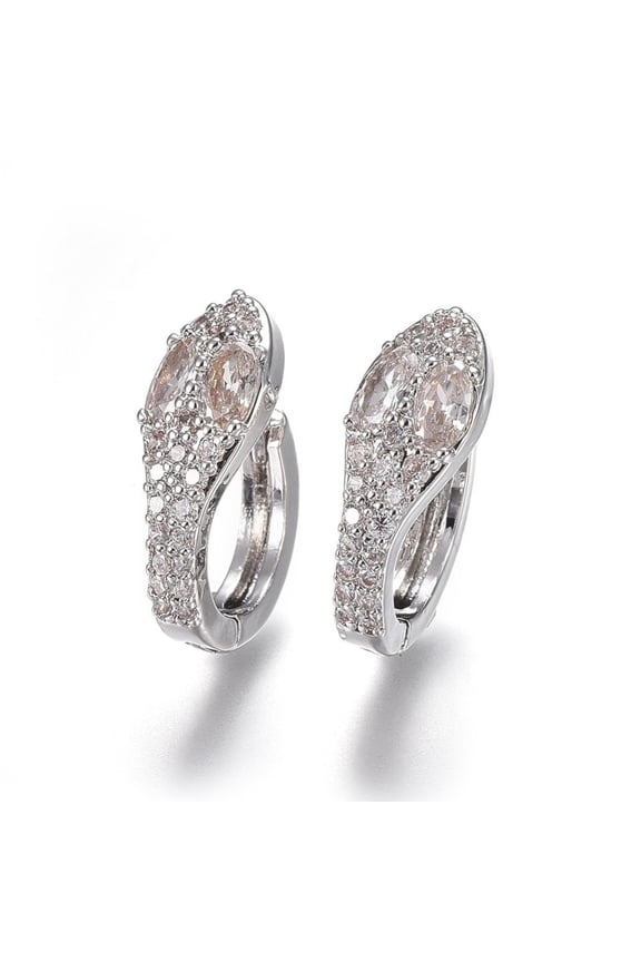 2pairs Brass Hoop Earrings with Micro Pave Cubic Zirconia Snake Clear 18.5x7.2x15mm Pin: 1mm