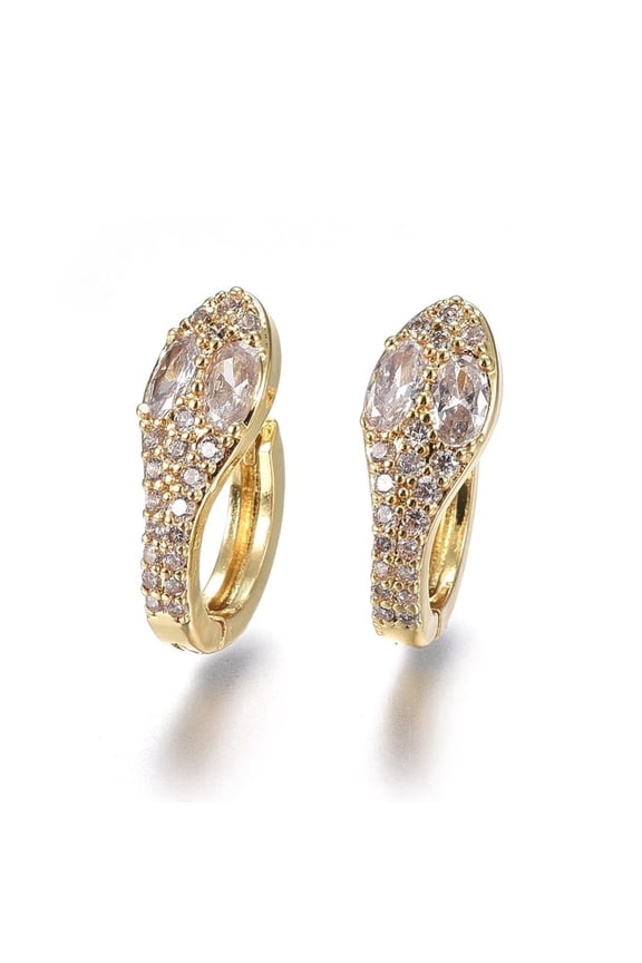 2pairs Brass Hoop Earrings with Micro Pave Cubic Zirconia Snake Clear Golden 18.5x7.2x15mm Pin: 1mm