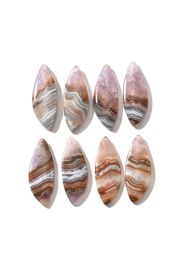 2pairs Natural Amethyst Lace Agate Pendants Leaf 38x14x5-6.5mm Hole: 1.6mm