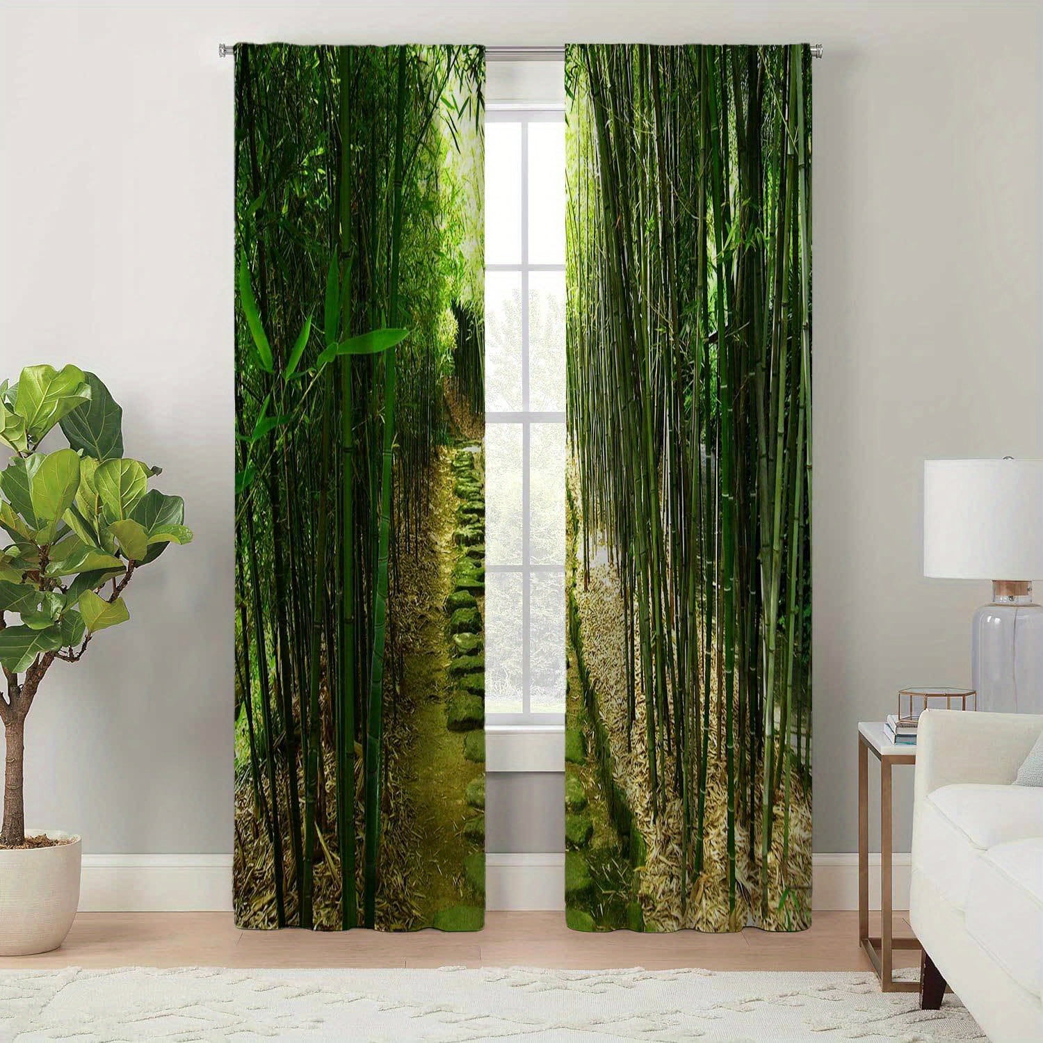 2panels Minimalist Style Living Room Curtain Window Landscape Printed