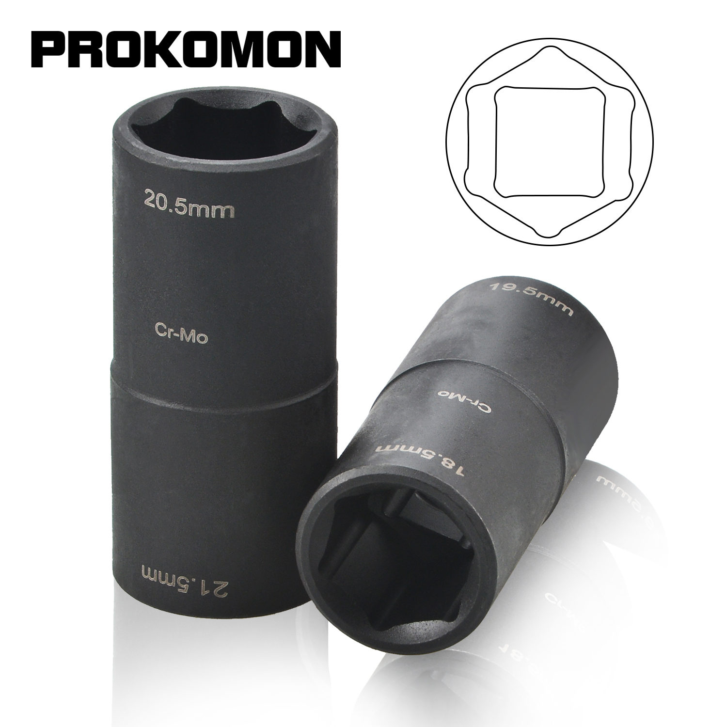 2pc 1/2" Drive Deep Impact Sockets Lug Nut Flip Socket 18.5x19.5mm & 20