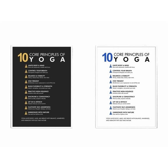 2pc 10 Core Yoga Principles Poster Philosophy Mindfulness Decor for Yoga Studio Pilates Home Practice Meditation Room