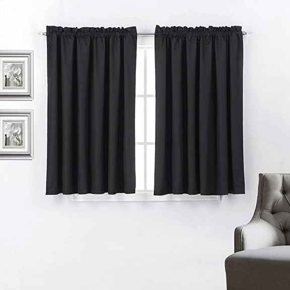 2pc 100% Blackout Rod Pocket Thermal Insulated Window Treatment Curtain Panels Set 52"W x 45"L, Black