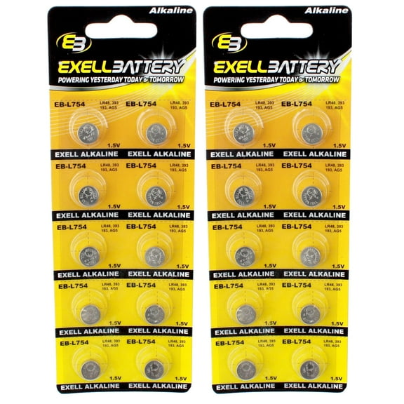 2pc 10pk Exell EB-L754 Alkaline 1.5V Watch Battery Compatible with AG5 393