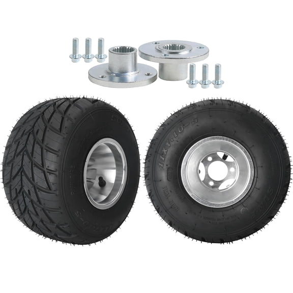 2pc 11x7.10-5 Tire and Rim 5 Inch Go Kart Wheels Racer Rain Tire Rim 11x7.10x5 11x7.1-5 Tubeless Tires with 3 Stud 17T Rear Axle Hubs for Racing Karting 4 Wheeler ATV Drift Trike Golf Cart Mini Bike