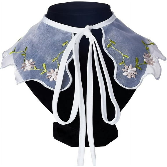 2pc 154 * 36cm Detachable False Collar Neck Ruff Mini Cape Choker False Dickey Collar Organza Embroidery with Wooden Ear Trim for Blouse Clothes Sewing Applique Edge DIY Garment Accessories