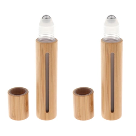 2pc 15ml Empty Bamboo Pp Perfume Roller Ball Bottle Case Steel