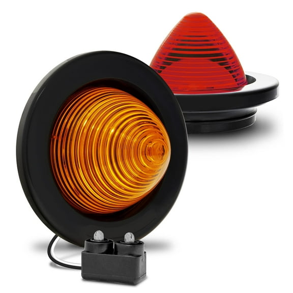 2pc 2.5" Round Amber/Red Beehive LED Trailer Marker Light [DOT FMVSS 108] [SAE P2] [Grommet & Plug Included] [IP67 Submersible] Cone Marker Light for Boat Trailer RV Trucks