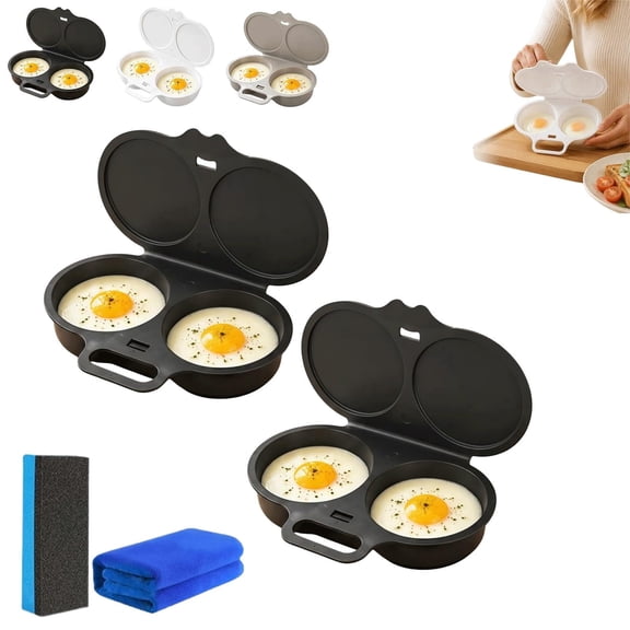 2pc , 2-Cavity Nonstick Egg Cooker for 2 Eggs, Quick Oil-Free Breakfast Maker for Home Office Travel