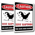 thumbnail image 1 of 2 Pack Caution Tiny Raptors Sign, PVC Funny Chicken Coop Signs for Farm, Kitchen, Rooster Hen House Decoration Indoor or Outdoor Use, 7x10 inches Waterproof, 1 of 7