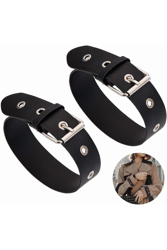 2pc 2 Pcs Traditional Kilt Extender Straps PU Leather Cuff Belt Buckles 15.8x1.3 Inch Adjustable Armbands Non Slip Sleeve Holders for Shirt Coat Jacket Dress Bags DIY Craft