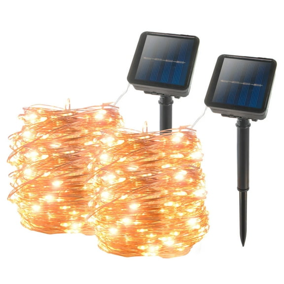 2pc 200 White LED Solar Copper Wire String Led Strip Fairy Garland Outdoor Solar Powered Waterproof Garden Decorative Light - White Light