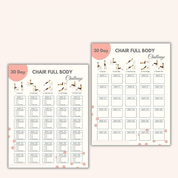2pc 30 Day Chair Exercise Challenge Poster Full Body Exercise Guide Poster