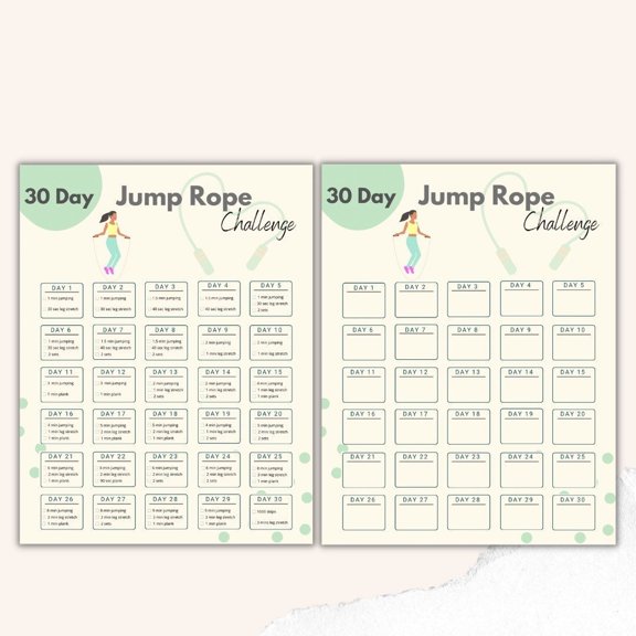 2pc 30 Day Jump Rope Challenge Fitness Plan Poster Fitness Tracker Exercise Plan Weight Management Poster Jump Rope Poster