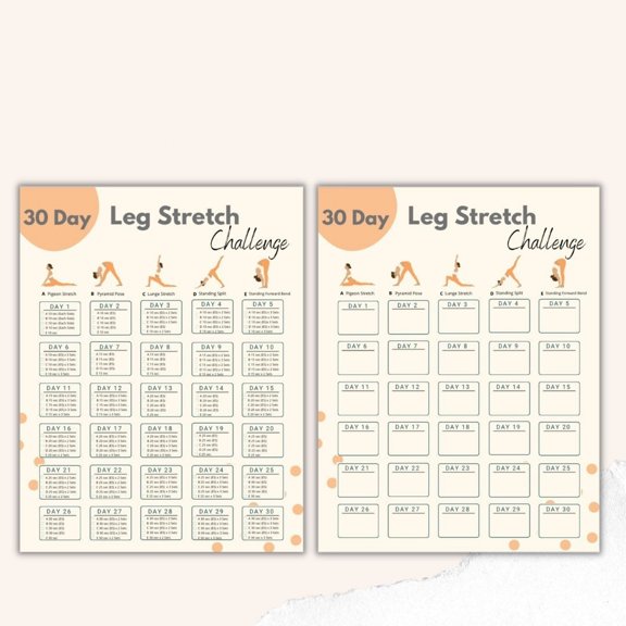2pc 30 Day Leg Stretching Challenge Poster Leg Exercise Plan Poster Fitness Tracker Poster Leg Fitness Poster