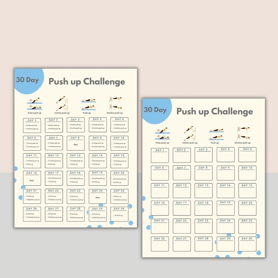 2pc 30 Day Push Up Challenge Push Up Training Poster Training Challenge ...
