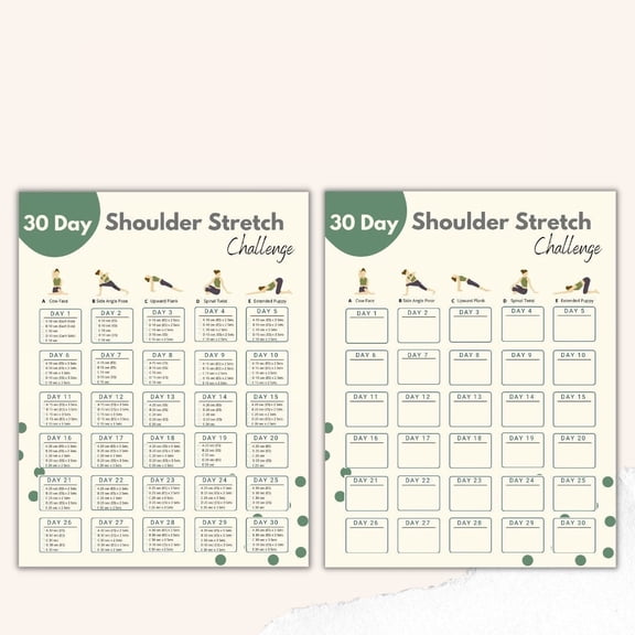 2pc 30 Day Shoulder Stretching Challenge Poster Shoulder Exercise Plan Poster Back Stretching Fitness Poster Fitness Tracker Upper Back Exercise Poster