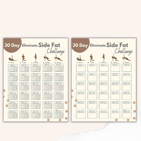 2pc 30 Day Side Fat Elimination Challenge Poster Exercise Plan Waist ...