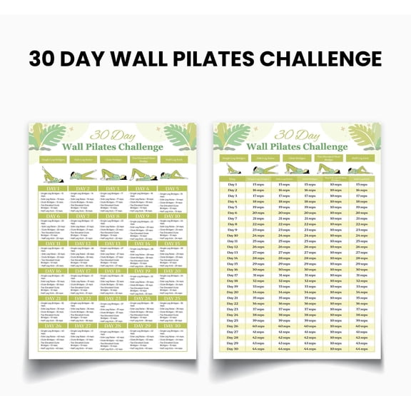2pc 30 Day Wall Pilates Challenge Poster Wall Pilates Exercise Plan Poster Wall Pilates Chart, Home Exercise Poster